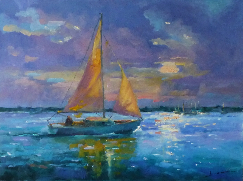A Sail at Sunset by artist Janelle Cox
